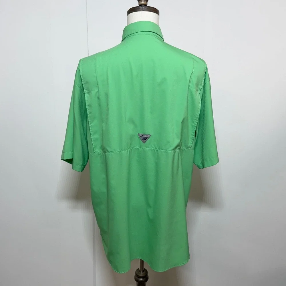 Columbia Shirt Men Large Tall Green PFG Tamiami II Omni Shade Short Sleeve Vent